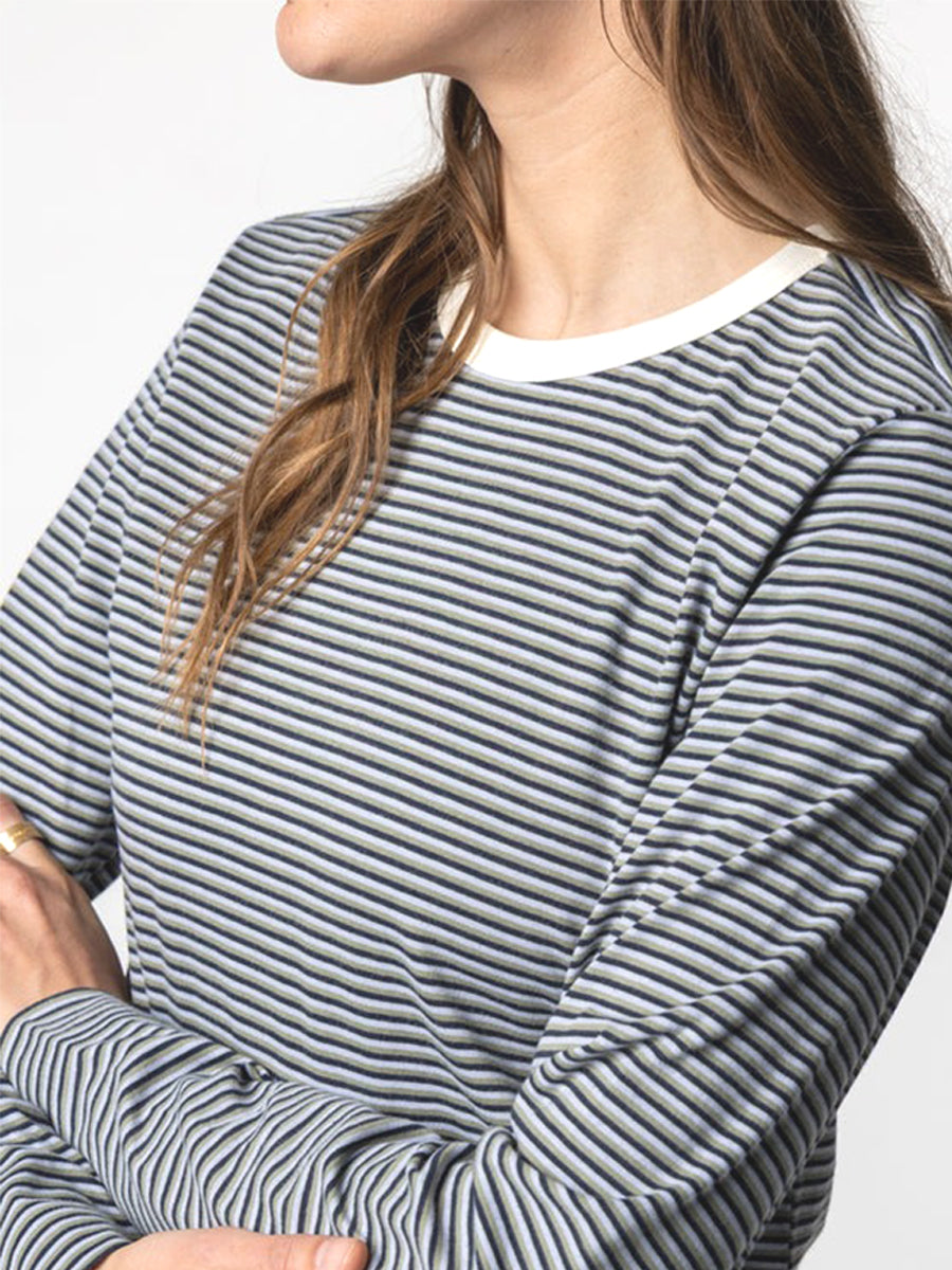Eldon Long Sleeve Stripe Tee - Winter Sky & Bay Leaf