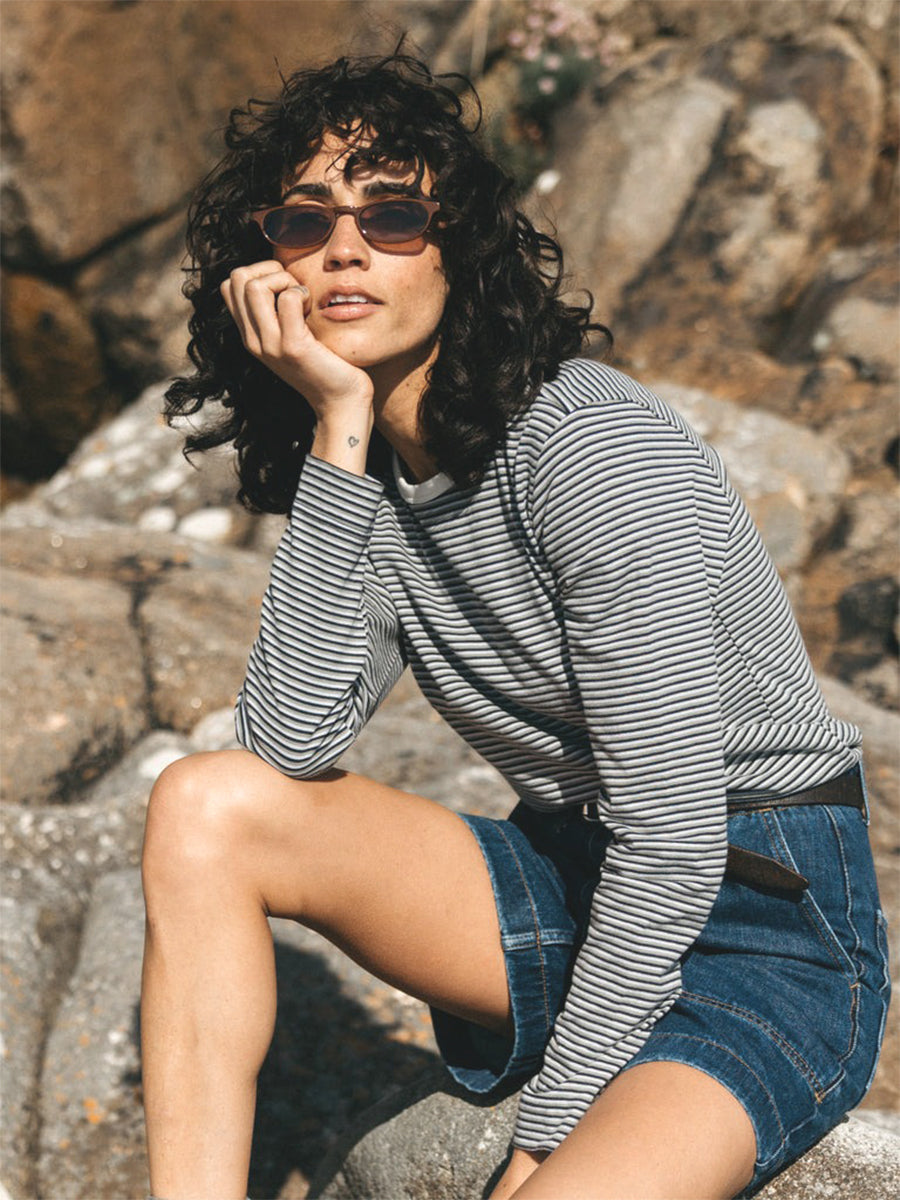 Eldon Long Sleeve Stripe Tee - Winter Sky & Bay Leaf