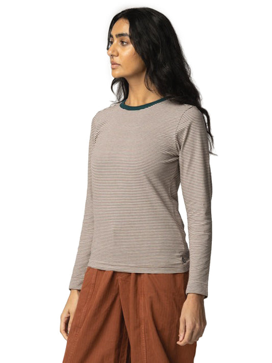 Eldon Stripe Long Sleeve Tee -  Burnt Heather, Ecru, & Dark Ocean