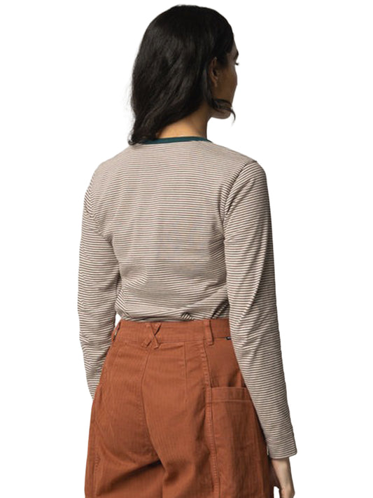 Eldon Stripe Long Sleeve Tee -  Burnt Heather, Ecru, & Dark Ocean