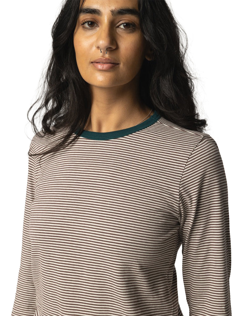Eldon Stripe Long Sleeve Tee -  Burnt Heather, Ecru, & Dark Ocean