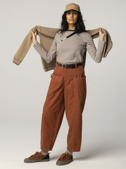 Eldon Stripe Long Sleeve Tee -  Burnt Heather, Ecru, & Dark Ocean