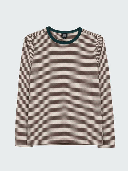 Eldon Stripe Long Sleeve Tee -  Burnt Heather, Ecru, & Dark Ocean