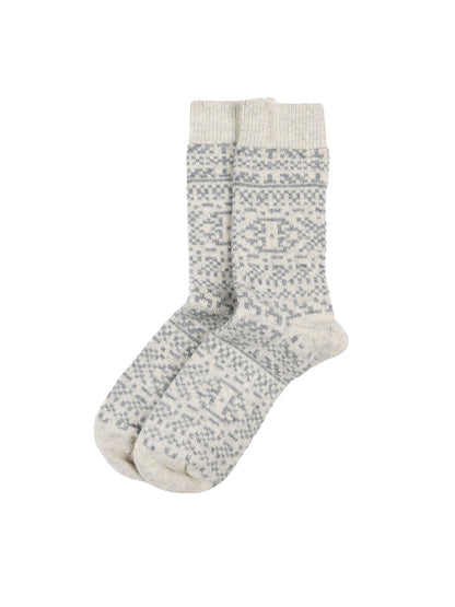 Fen Fair Isle Socks - Ecru & Dove Grey