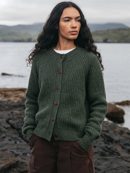 Mora Crew Cardigan - Evergreen