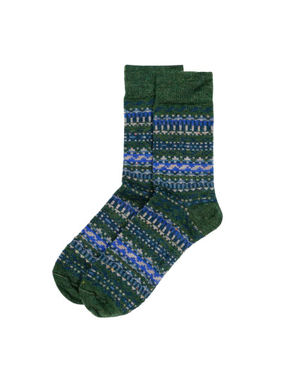 Talland Fair Isle Socks - Olive & Blue Multi