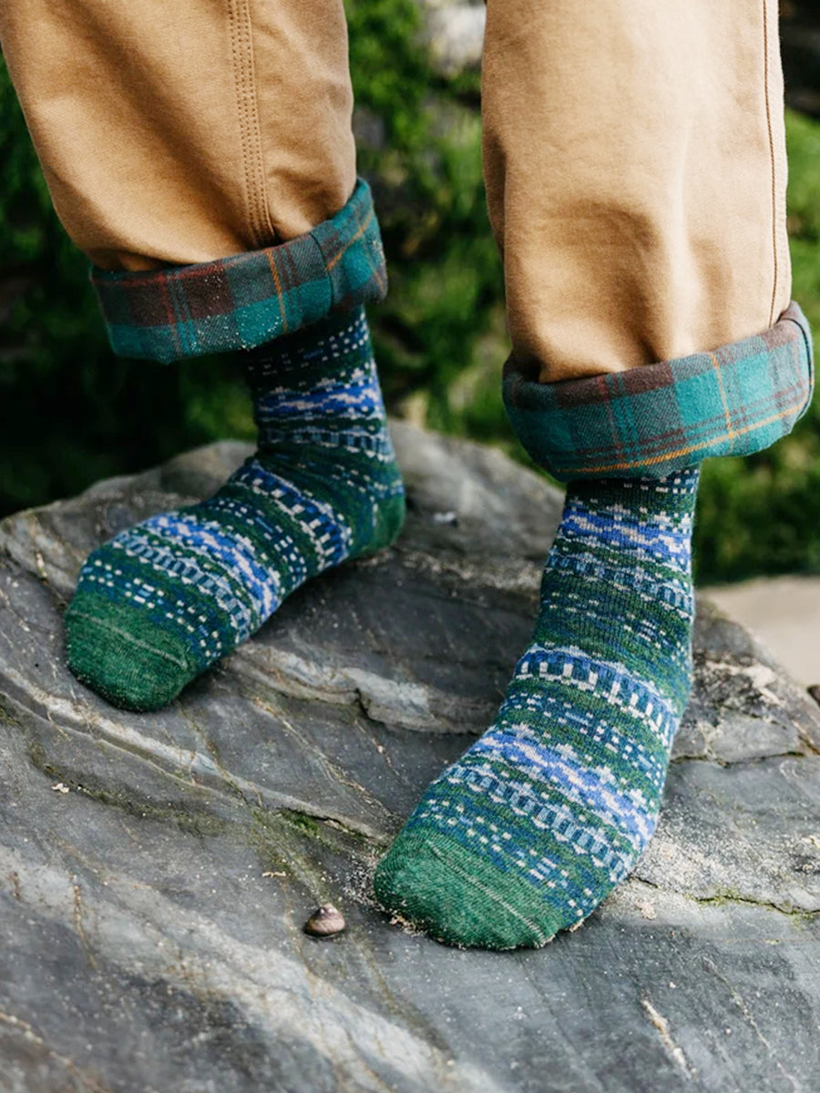 Talland Fair Isle Socks - Olive & Blue Multi