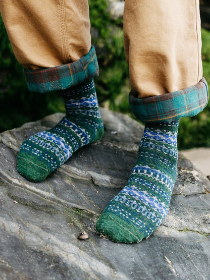 Talland Fair Isle Socks - Olive & Blue Multi