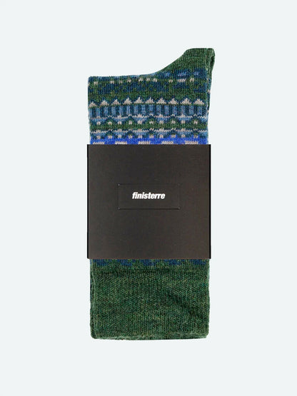 Talland Fair Isle Socks - Olive & Blue Multi