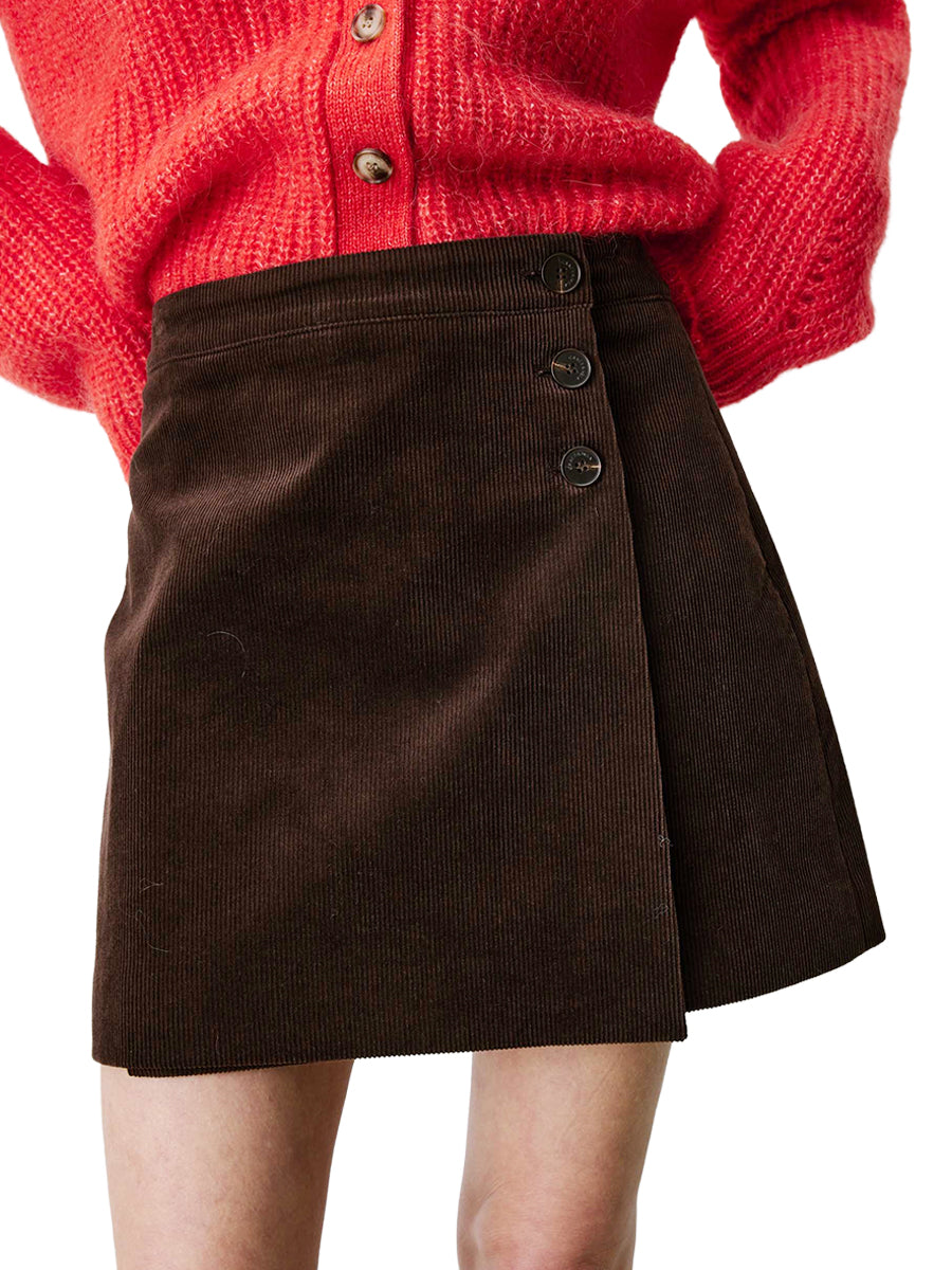 Adele Corduroy Wrap Mini Skirt - Chocolate