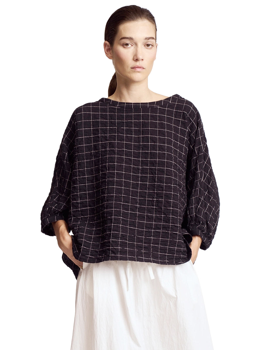 Check Print Gauze Blouse - Black