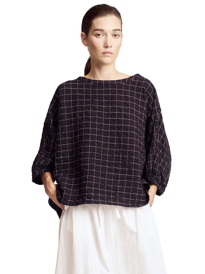 Check Print Gauze Blouse - Black