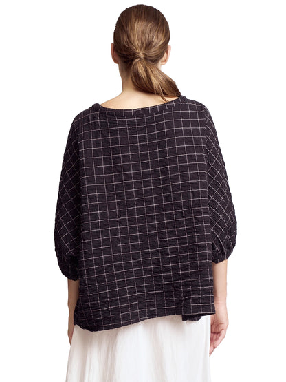 Check Print Gauze Blouse - Black