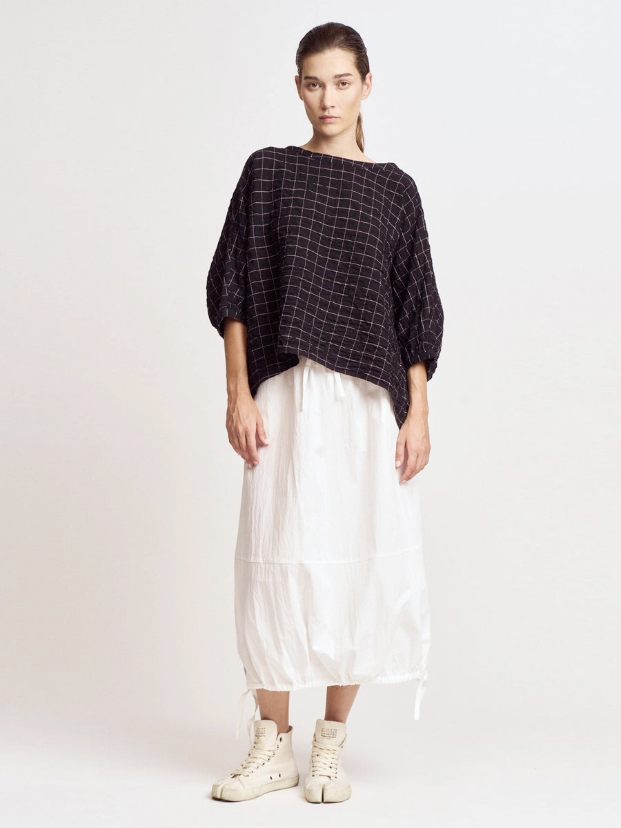 Check Print Gauze Blouse - Black