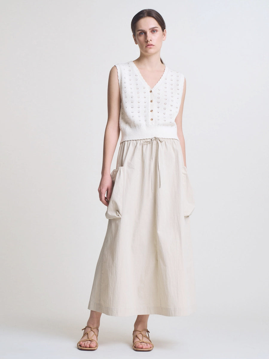 Floral Knit Button-Up Vest Top - Off White