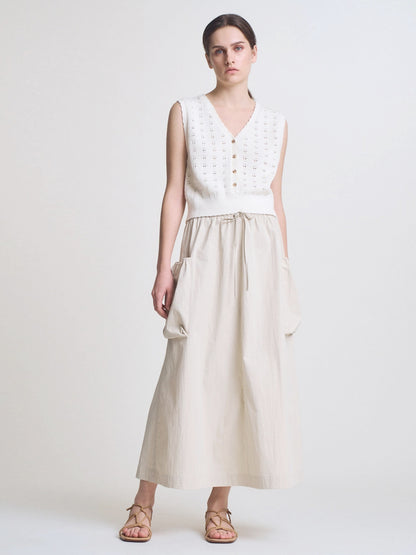 Floral Knit Button-Up Vest Top - Off White