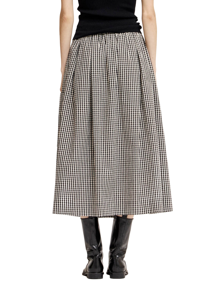 Pleated Waist Gingham Skirt - Black