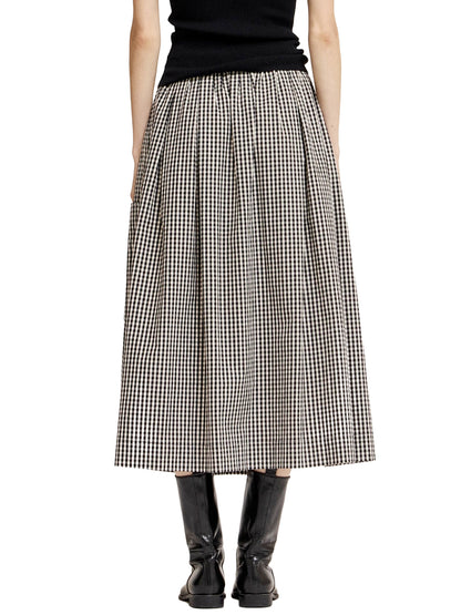Pleated Waist Gingham Skirt - Black