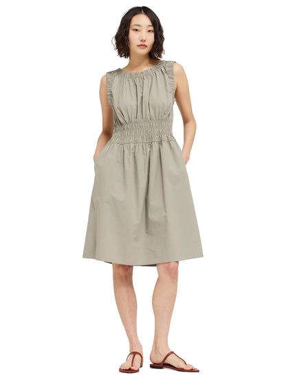Shirred Cotton Sleeveless Dress - Dry Herb