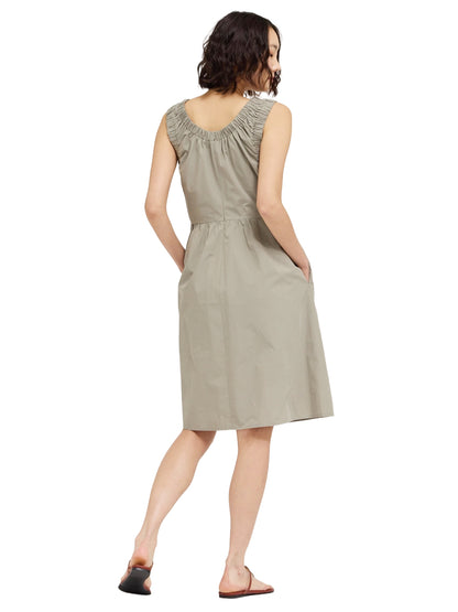 Shirred Cotton Sleeveless Dress - Dry Herb