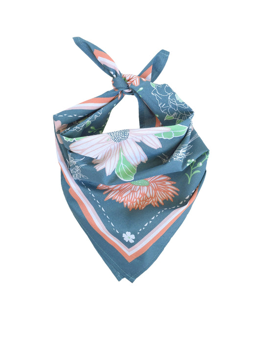 Calendula Blossom Bandana - Hand-Printed Blue