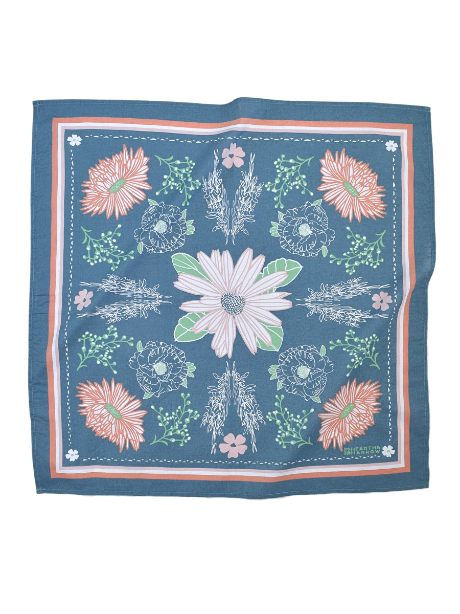 Calendula Blossom Bandana - Hand-Printed Blue