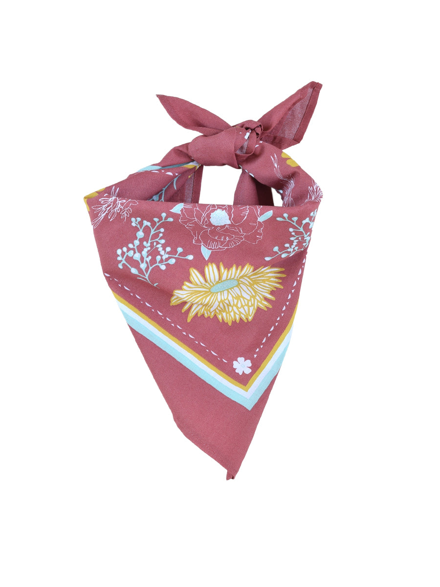 Calendula Blossom Bandana - Hand-Printed Red