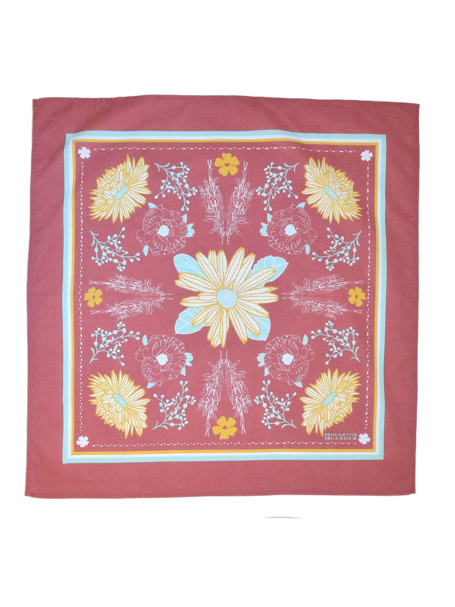 Calendula Blossom Bandana - Hand-Printed Red