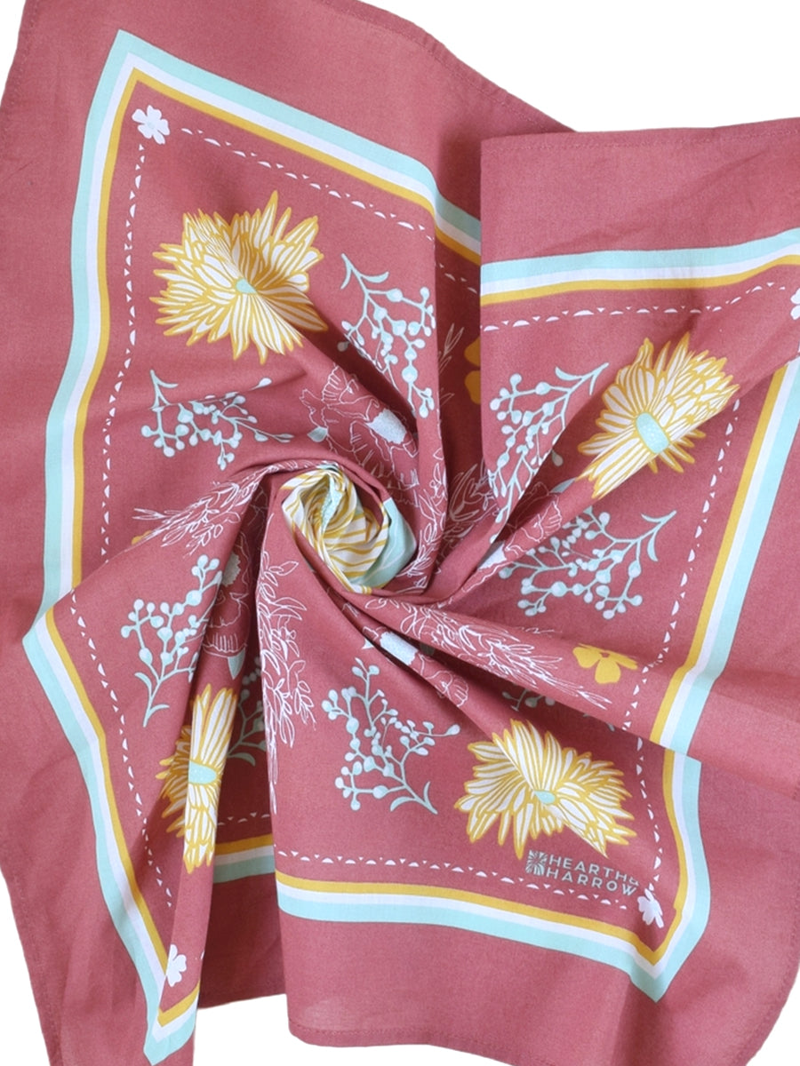 Calendula Blossom Bandana - Hand-Printed Red