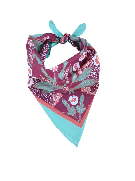 Lily of the Valley Bandana - Red & Teal