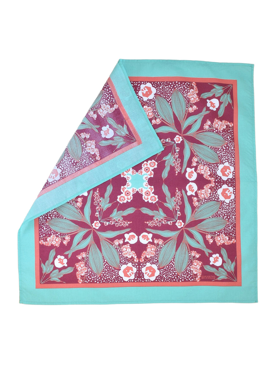 Lily of the Valley Bandana - Red & Teal