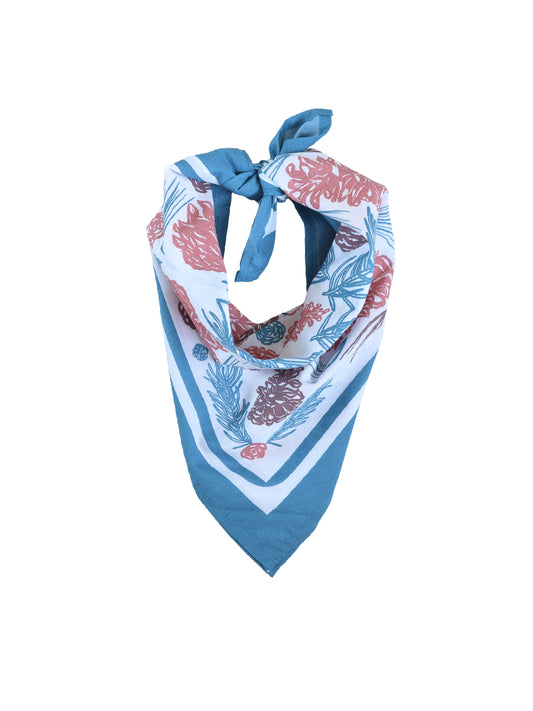 Pinecone Bandana - Blue-Green & Red