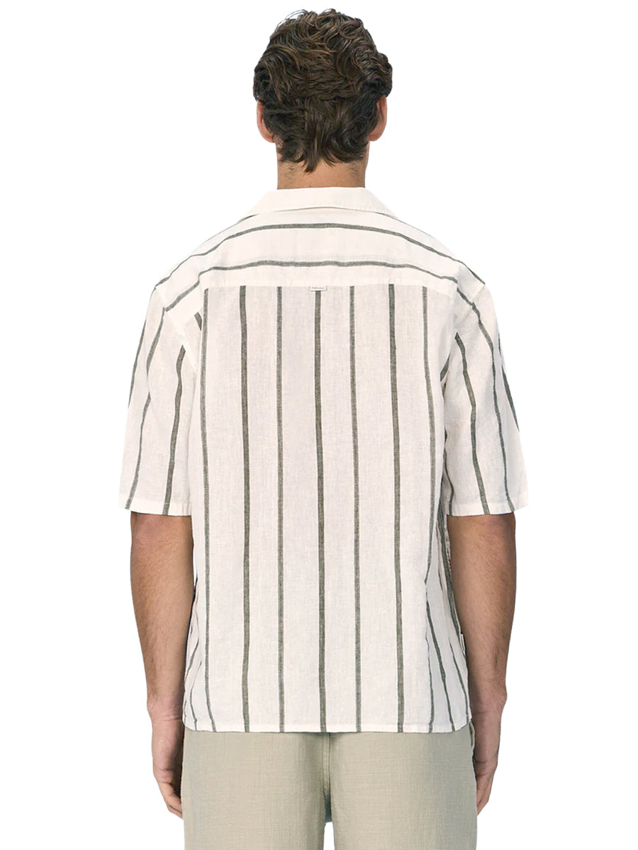 The Mulholland Linen-Blend Short Sleeve Shirt - Off White & Olive