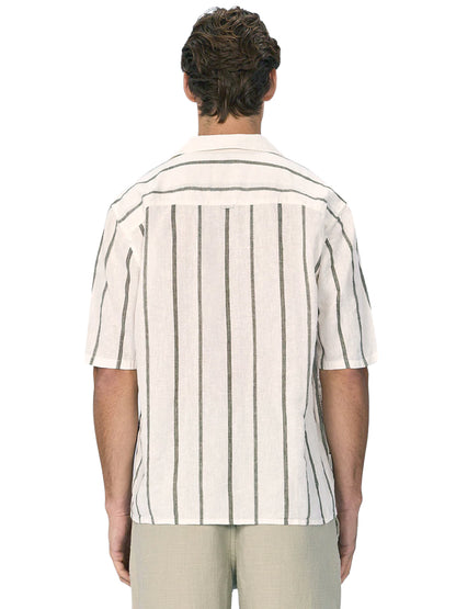 The Mulholland Linen-Blend Short Sleeve Shirt - Off White & Olive