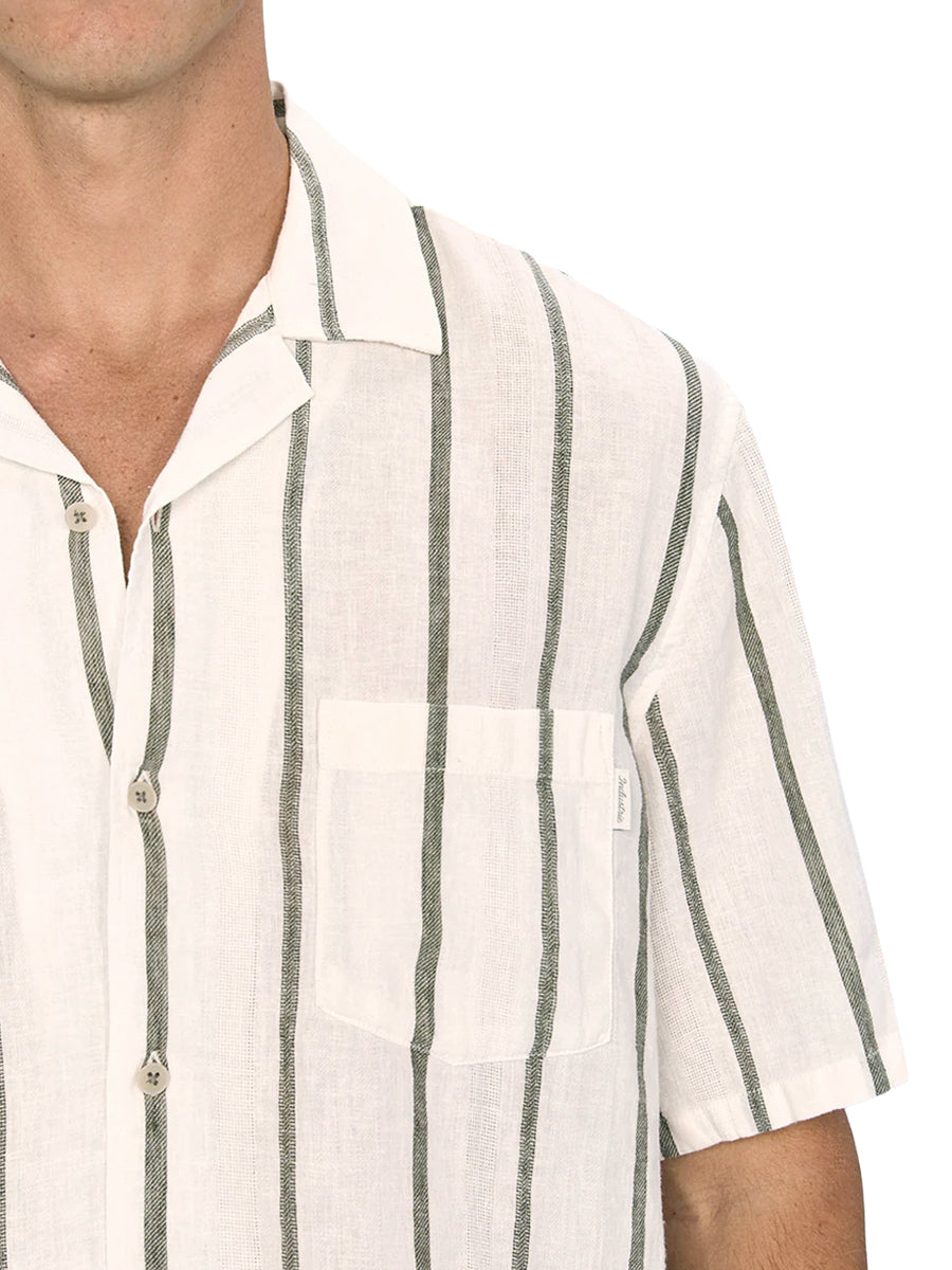 The Mulholland Linen-Blend Short Sleeve Shirt - Off White & Olive