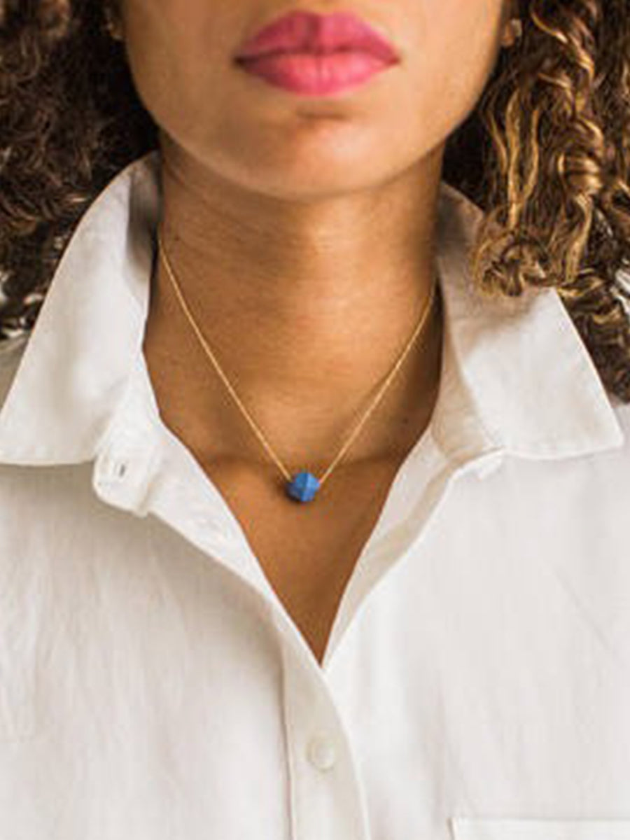 Petite Faceted Porcelain Necklace - Bright Blue