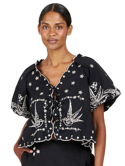 Beatrix Embroidered Top - Black
