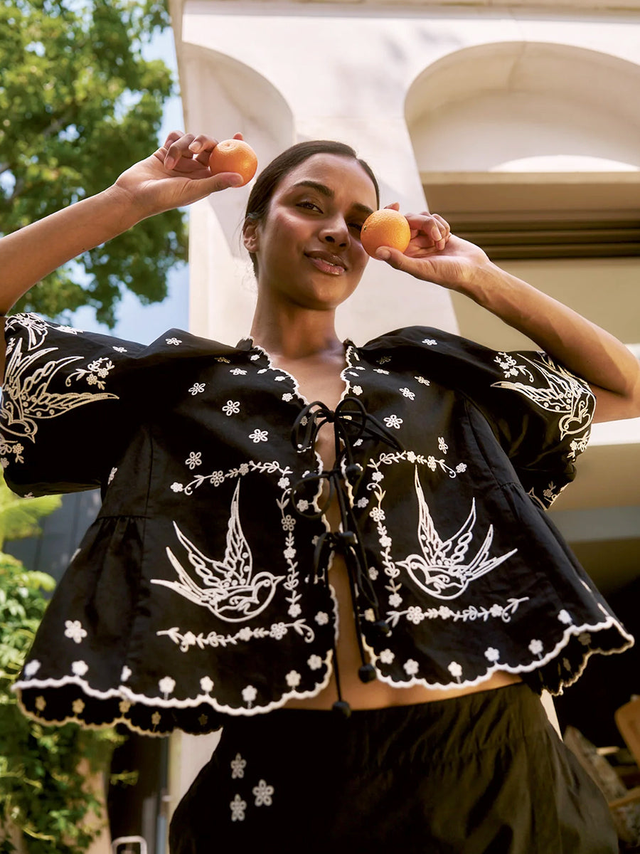 Beatrix Embroidered Top - Black