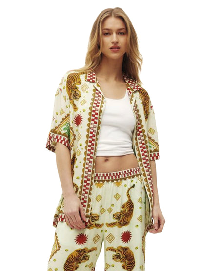 Beach Shirt - Cream Tiger