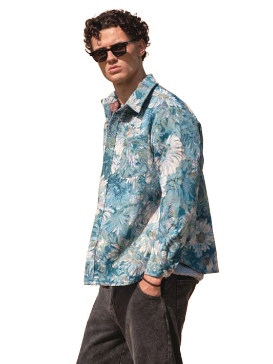 Floral Watercolor Tapestry Shirt - Blue