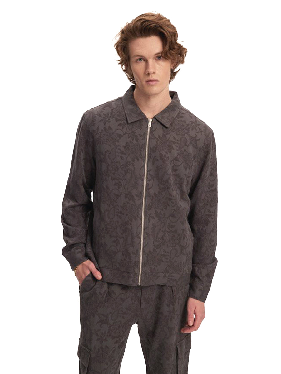 Jacquard Linen Shirt Jacket - Charcoal