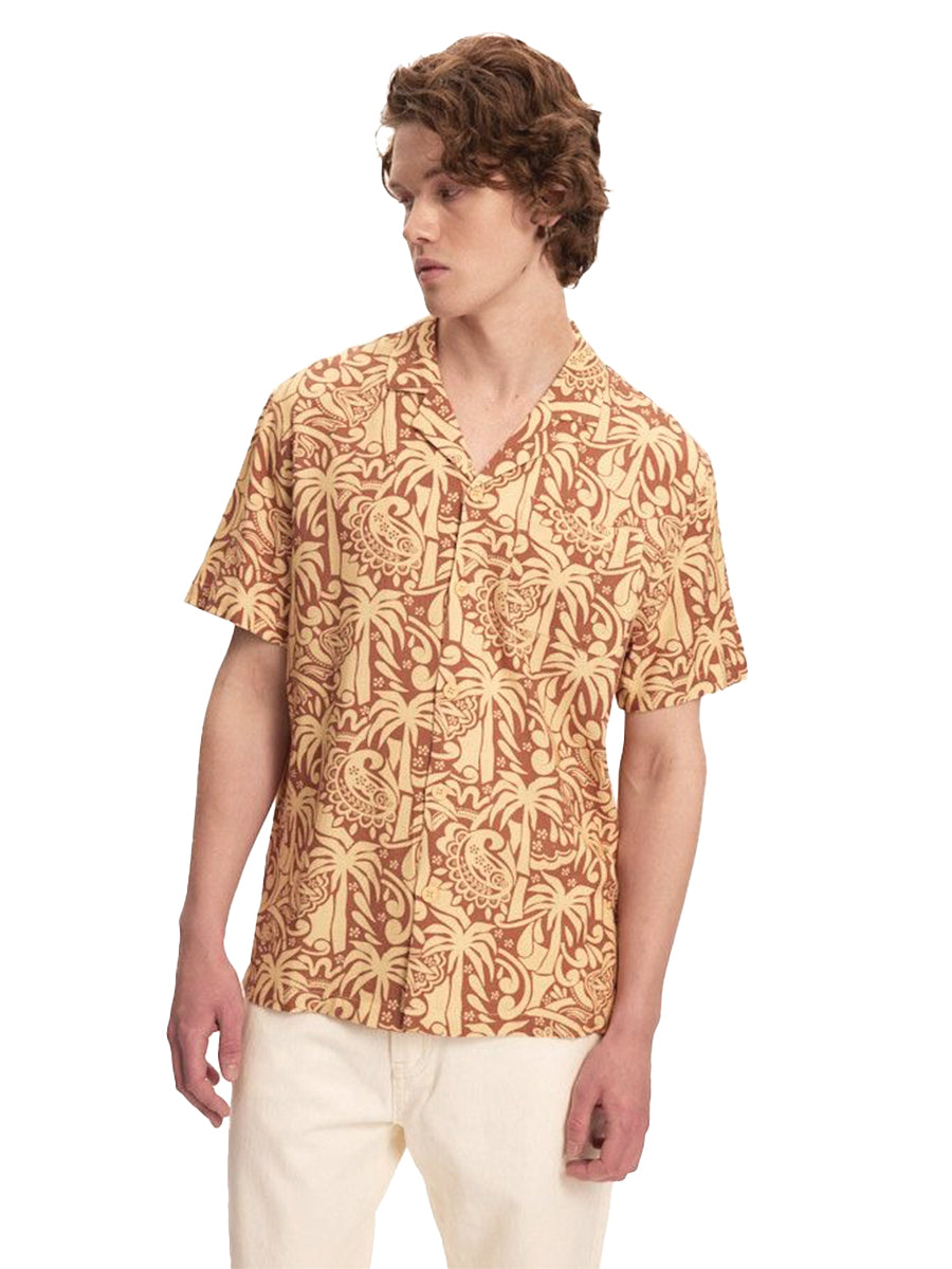 Linen Printed Yacht Shirt - Terracotta