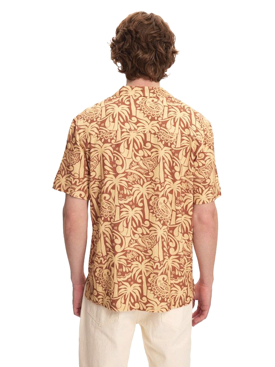 Linen Printed Yacht Shirt - Terracotta