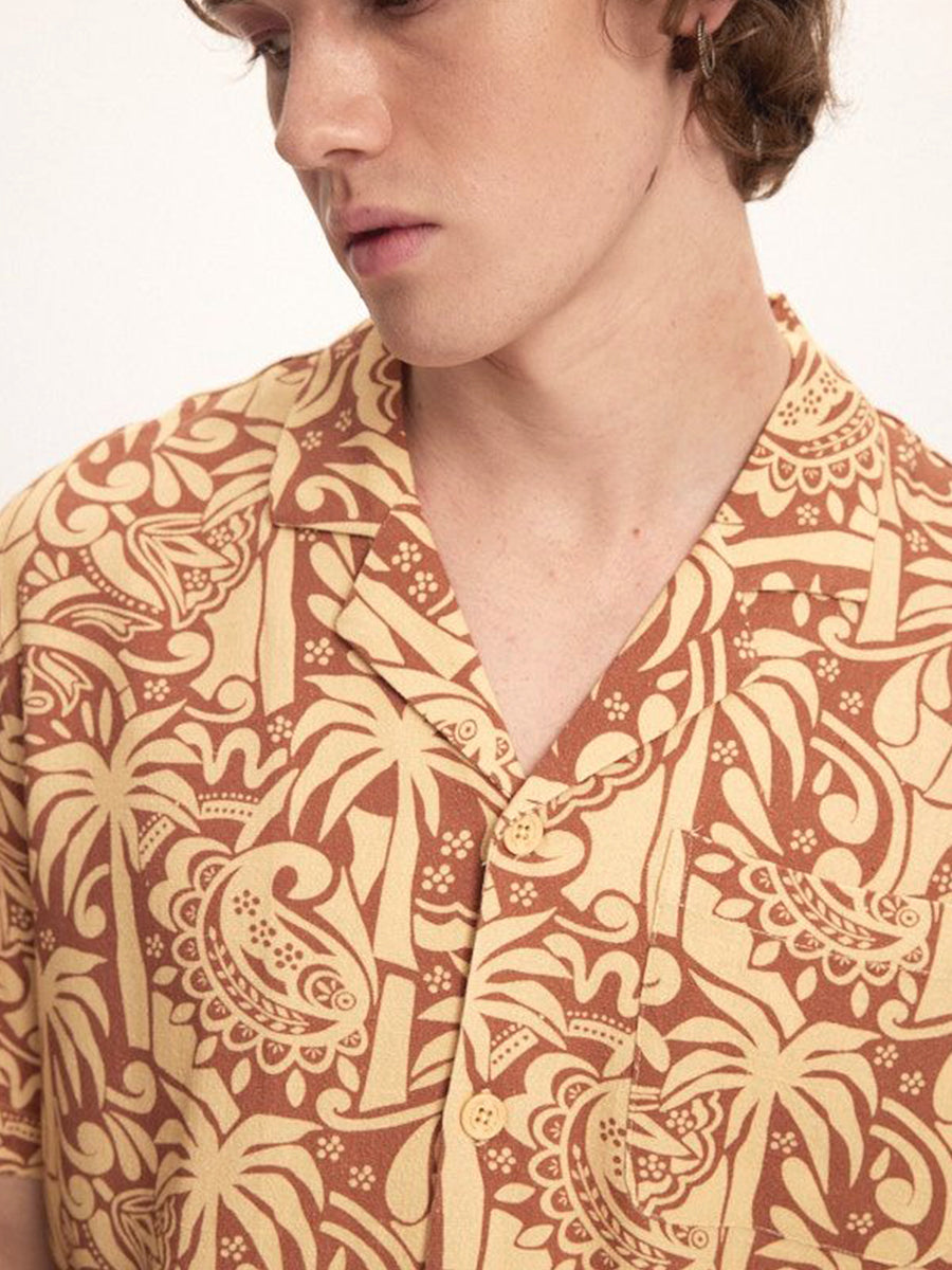 Linen Printed Yacht Shirt - Terracotta