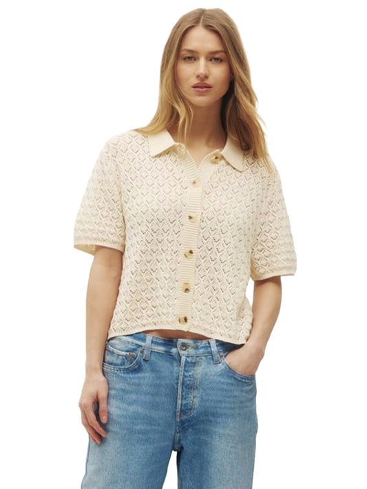 Monica Knit Beach Buttonup - Cream