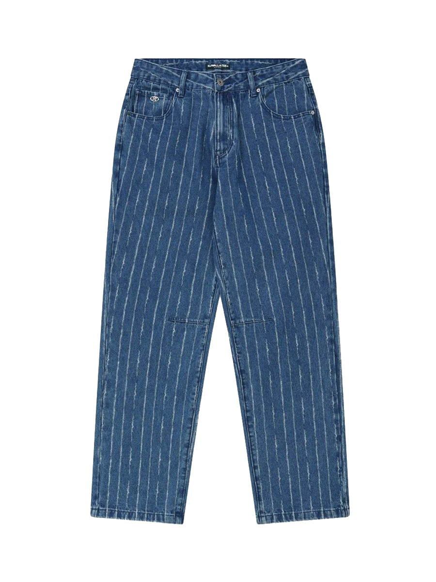 Pinstripe Baggy Jeans - Mid-Blue