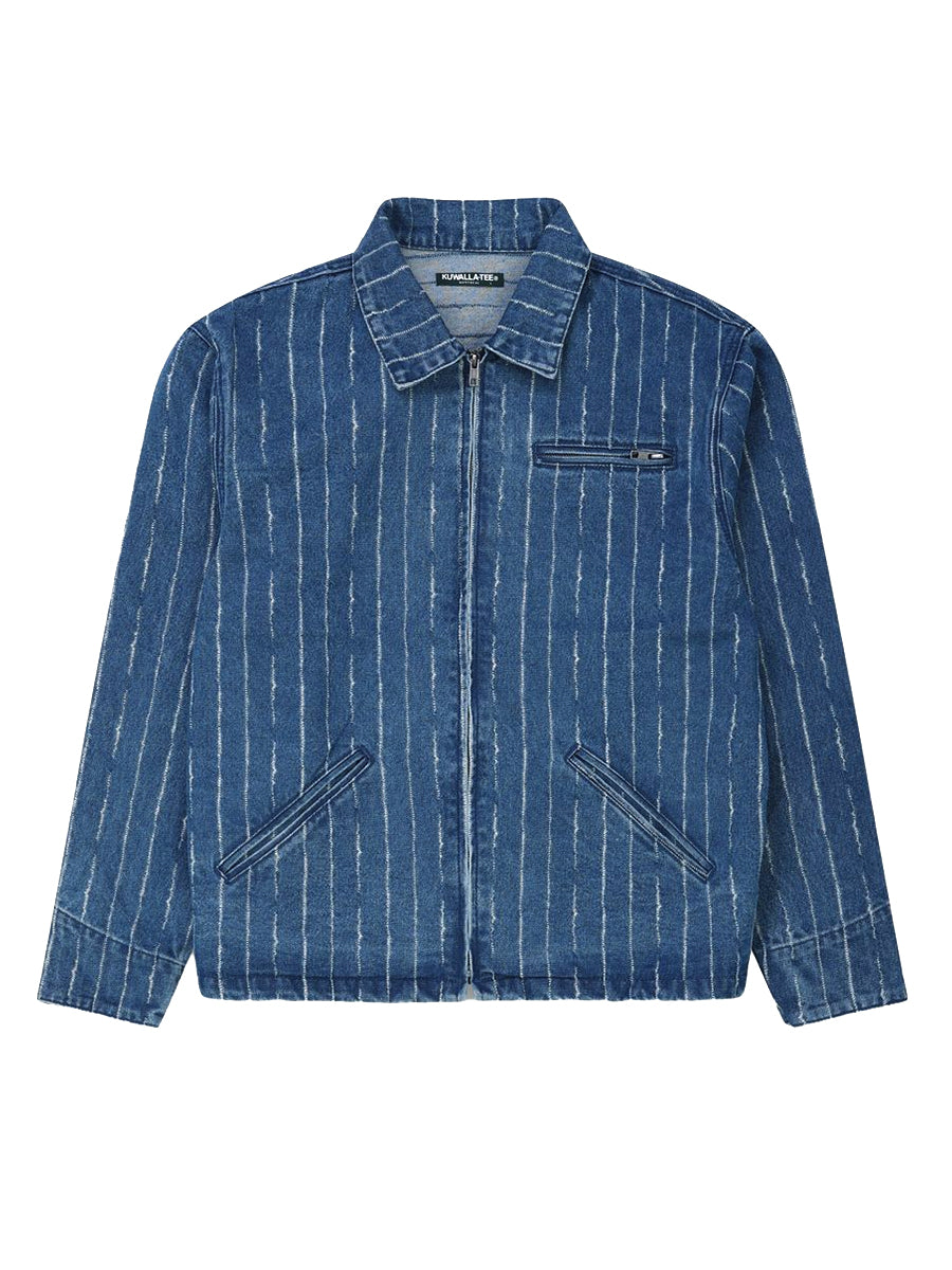 Pinstripe Denim Jacket - Mid-Blue