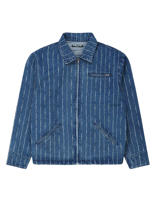 Pinstripe Denim Jacket - Mid-Blue