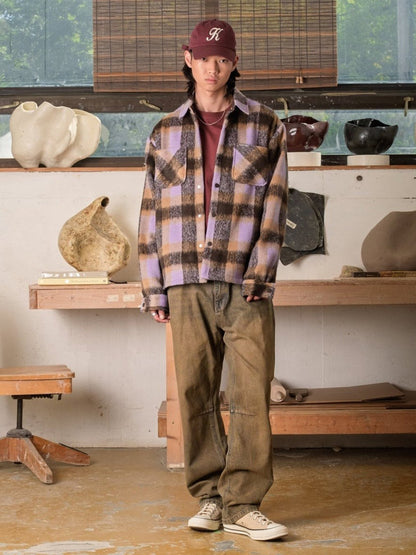 Snap Plaid Overshirt - Purple