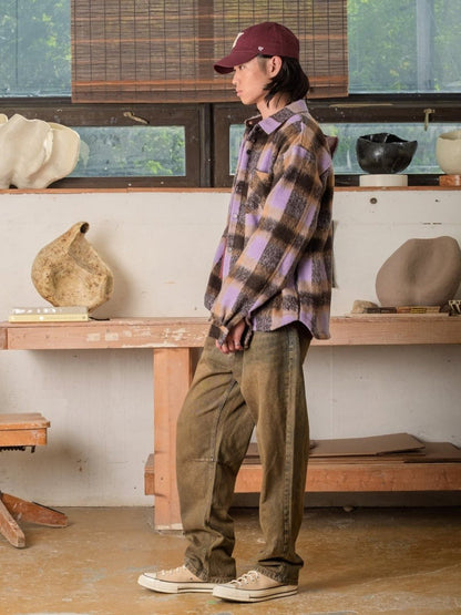 Snap Plaid Overshirt - Purple